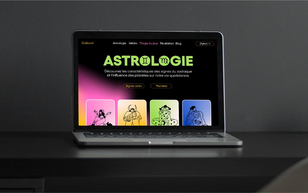 ZODIACAL website mockup on MacBook